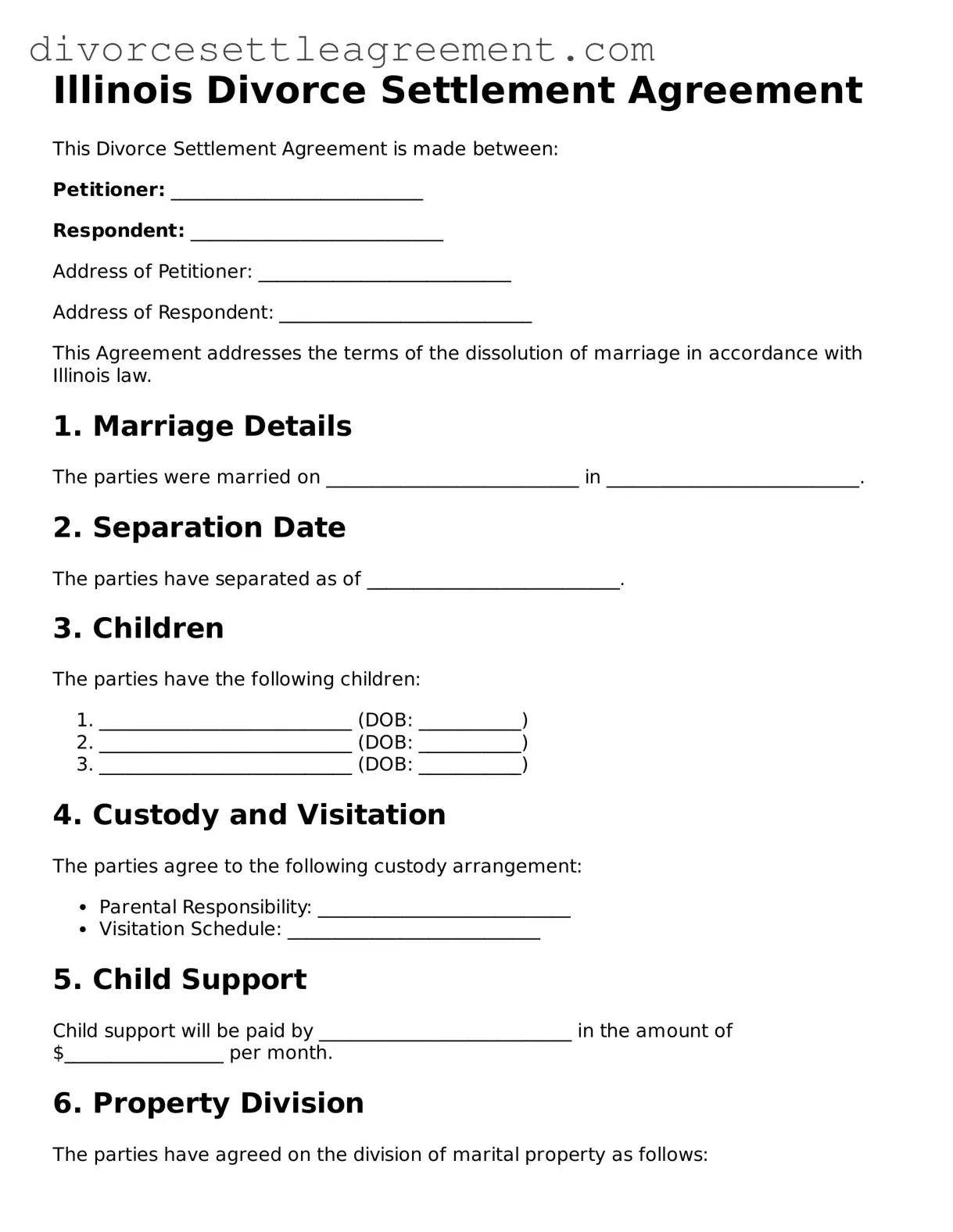 Attorney-Approved Divorce Settlement Agreement Document for the State of Illinois