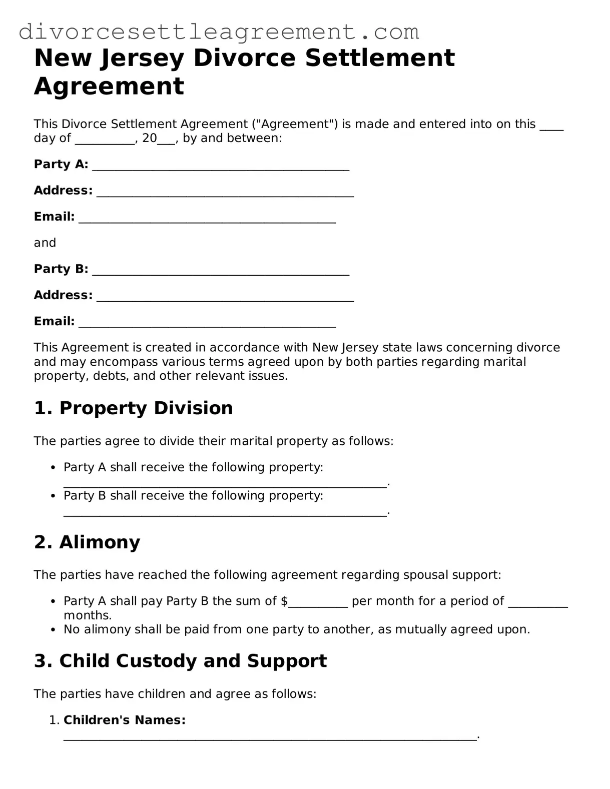 Attorney-Approved Divorce Settlement Agreement Document for the State of New Jersey