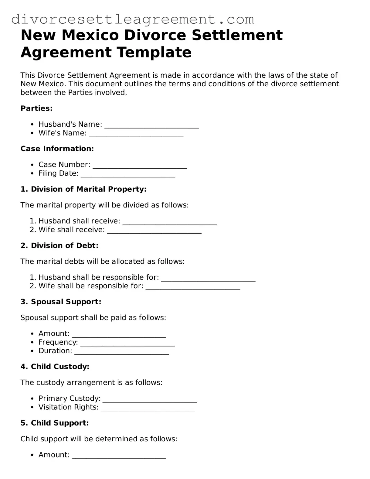 Attorney-Approved Divorce Settlement Agreement Document for the State of New Mexico