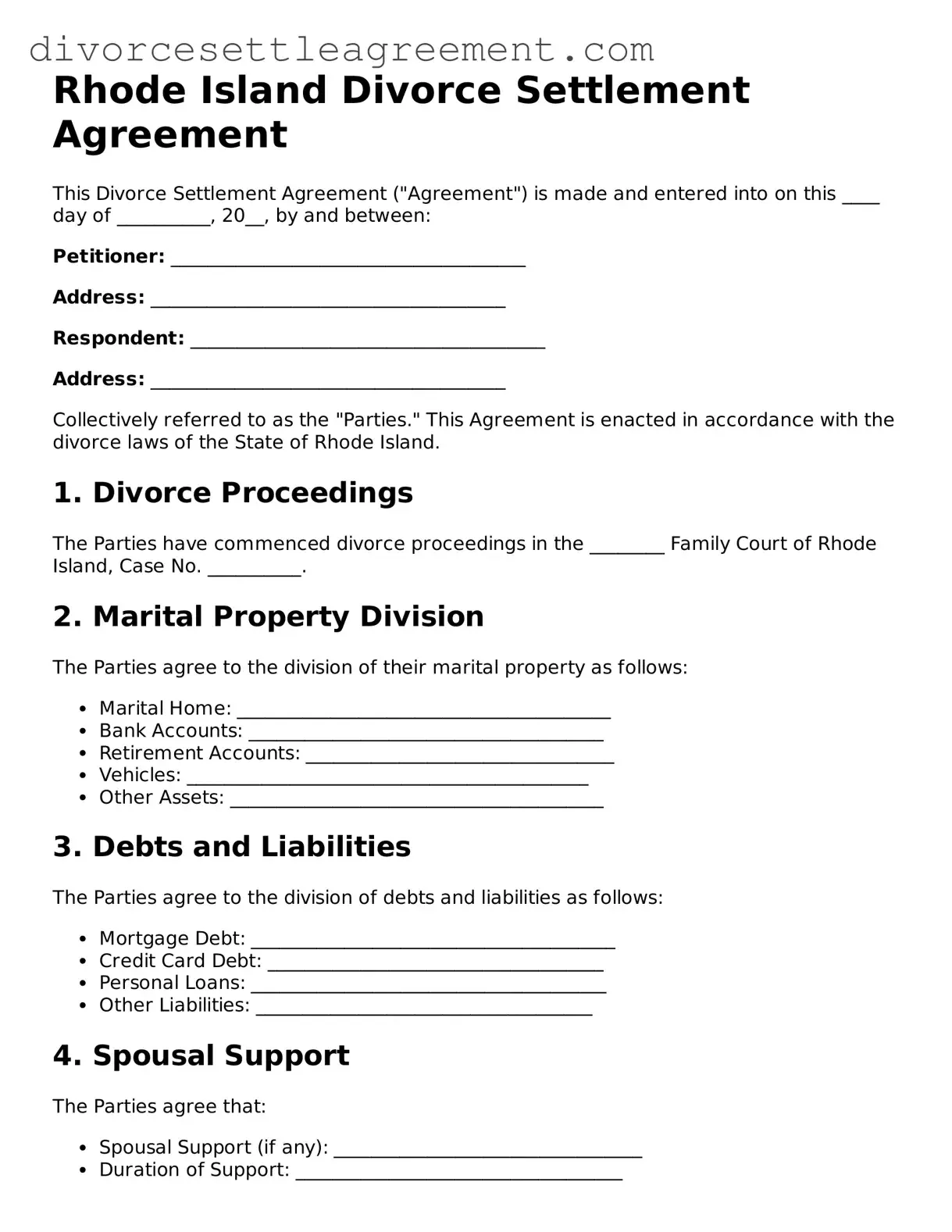 Attorney-Approved Divorce Settlement Agreement Document for the State of Rhode Island