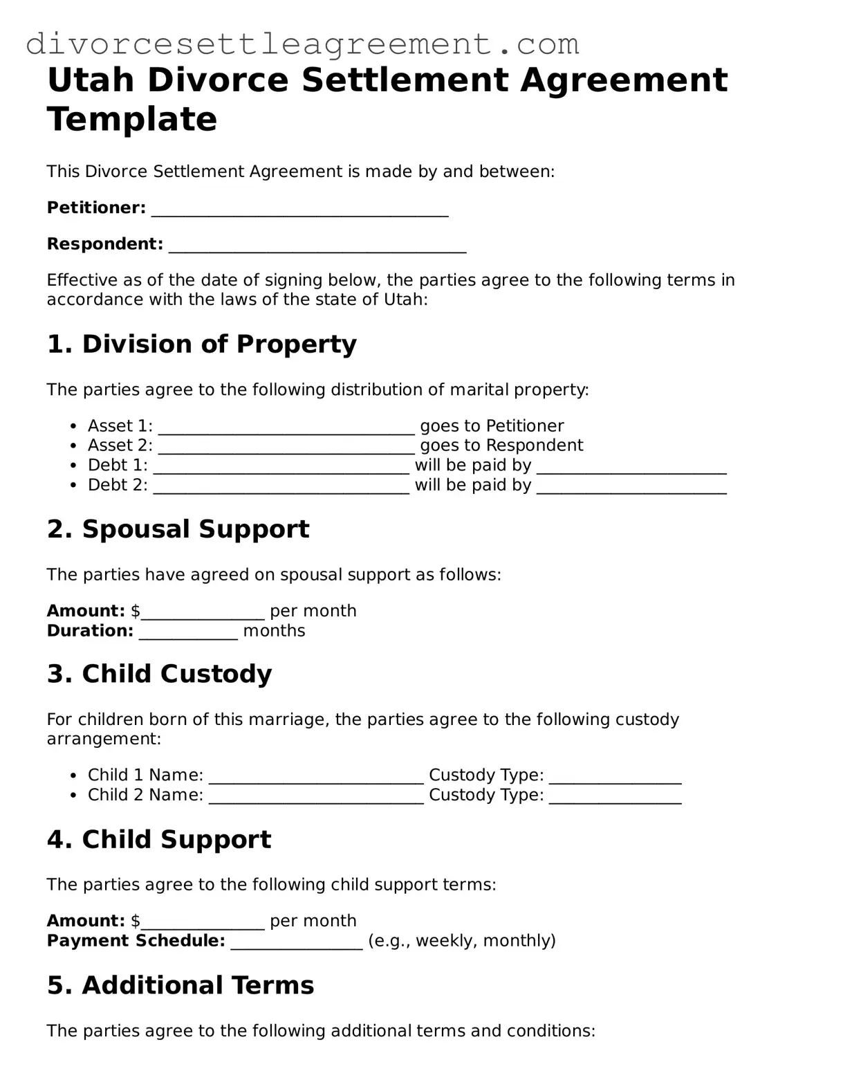 Attorney-Approved Divorce Settlement Agreement Document for the State of Utah