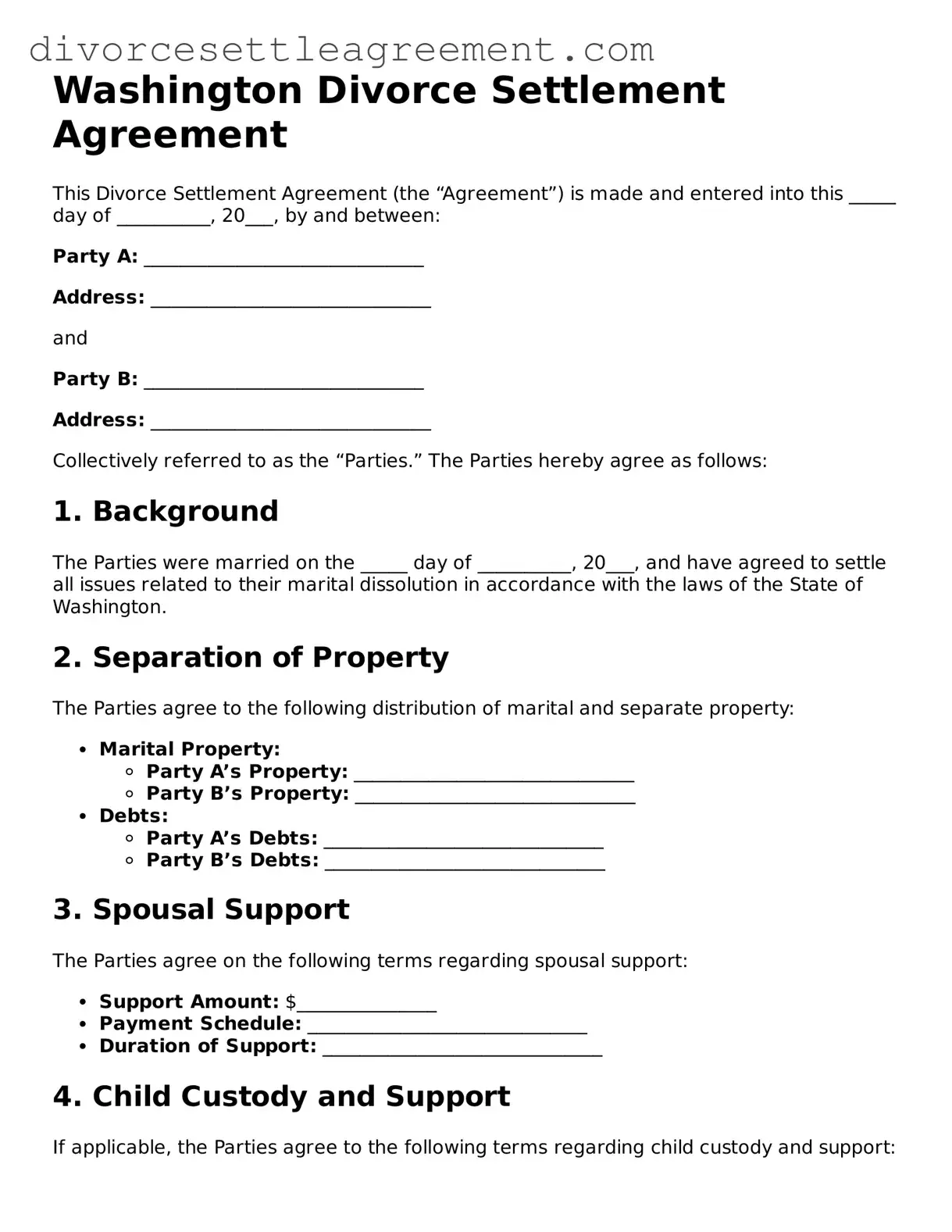 Attorney-Approved Divorce Settlement Agreement Document for the State of Washington